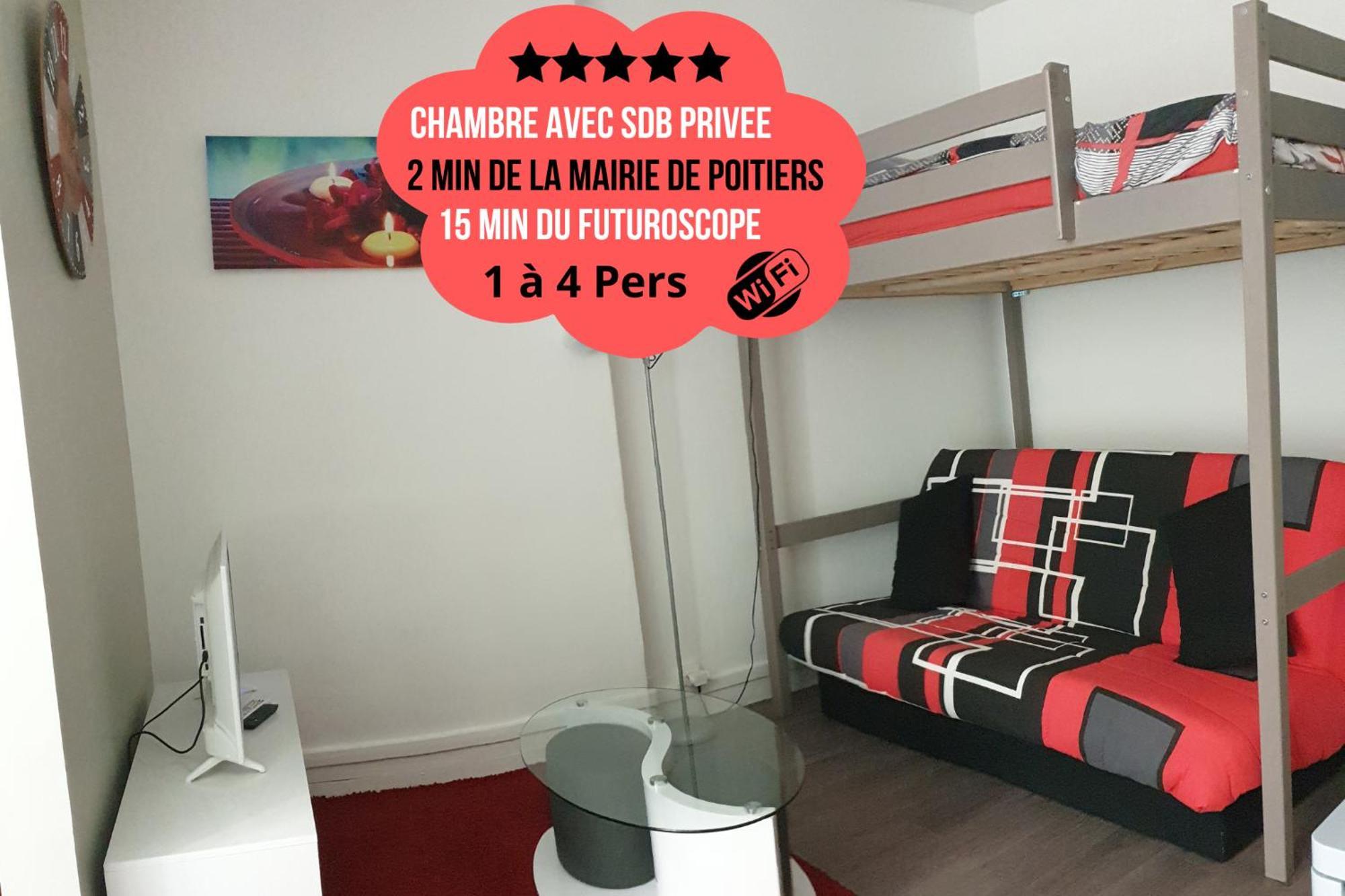 Chambres Poitiers Centre Ville - Salle De Bain, Refrigerateur, Tv Et Machine A Cafe Privatifs - Cuisine Commune - Terrasse - Hotel De Ville A 200M Eksteriør bilde