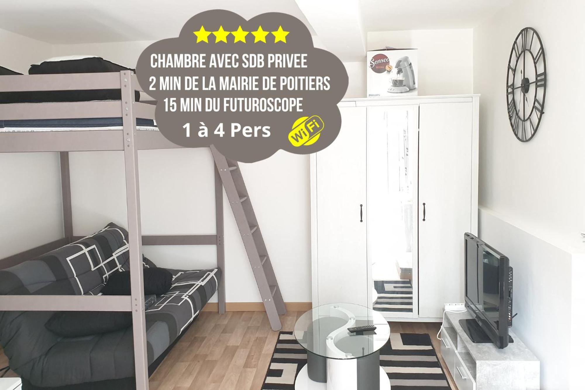 Chambres Poitiers Centre Ville - Salle De Bain, Refrigerateur, Tv Et Machine A Cafe Privatifs - Cuisine Commune - Terrasse - Hotel De Ville A 200M Eksteriør bilde